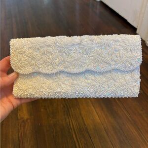 Vintage Ivory Beaded Sequin Evening Clutch